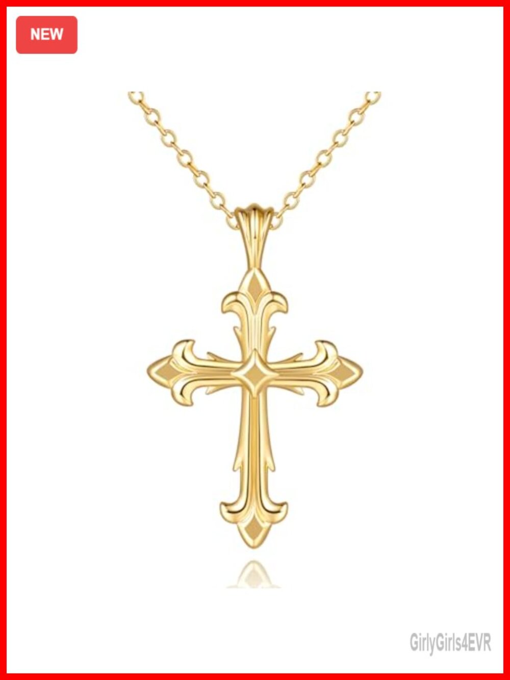 14K Gold Plated Cross Necklace Baroque Pendant Adjustable Cable Chain